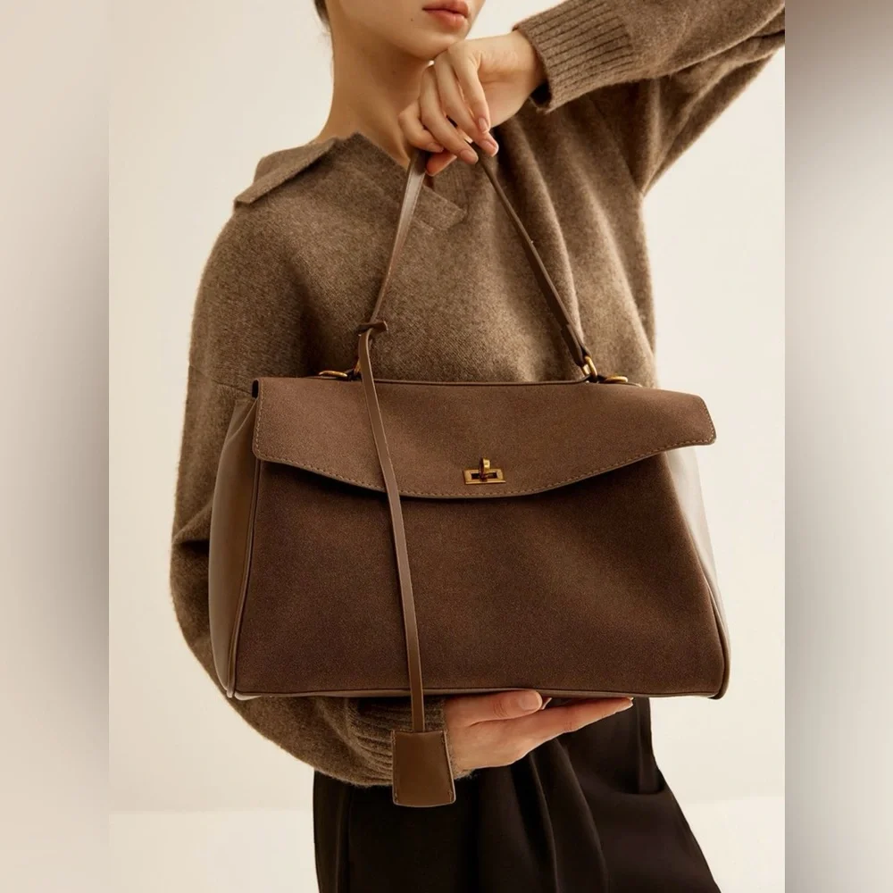 Commense Structured Utility Work Tote / Shoulder Bag | NWT | Brown - Picture 3 of 14